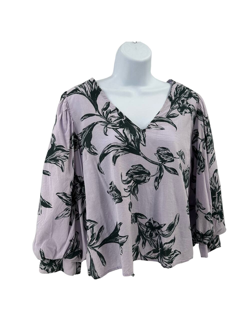 A New Day Floral Blouse WMNS XXL Purple/Green Floral Puff Sleeve Soft Feminine